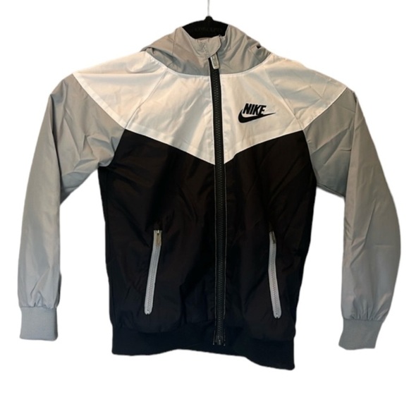 Nike Sportswear Windrunner Kids' Full-Zip Jacket White/ Black-Wolf Grey size 4-5 - Picture 1 of 9